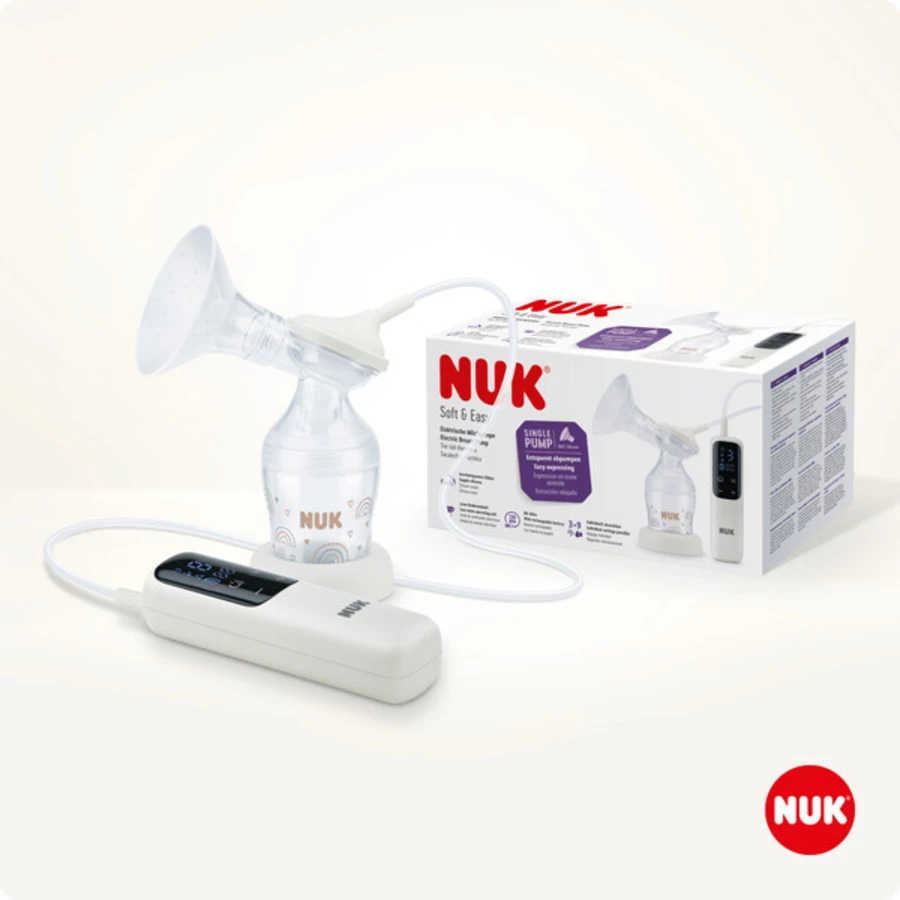NUK elektrische Einzelmilchpumpe Soft & Easy mit Akku und weichen Bustausätzchen inkl. Babyflasche Perfect Match 150ml