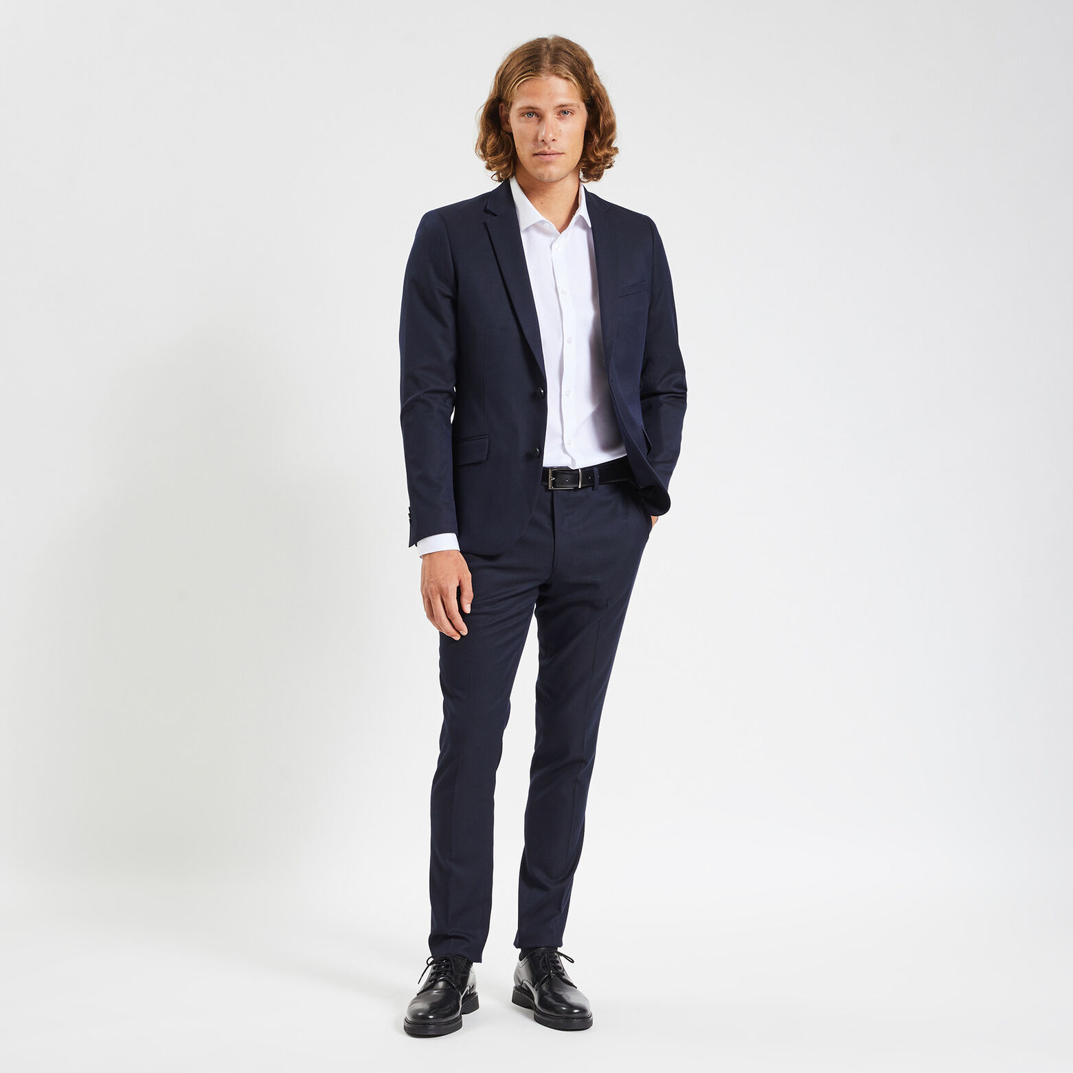 Pantalon de costume uni slim Bleu foncé