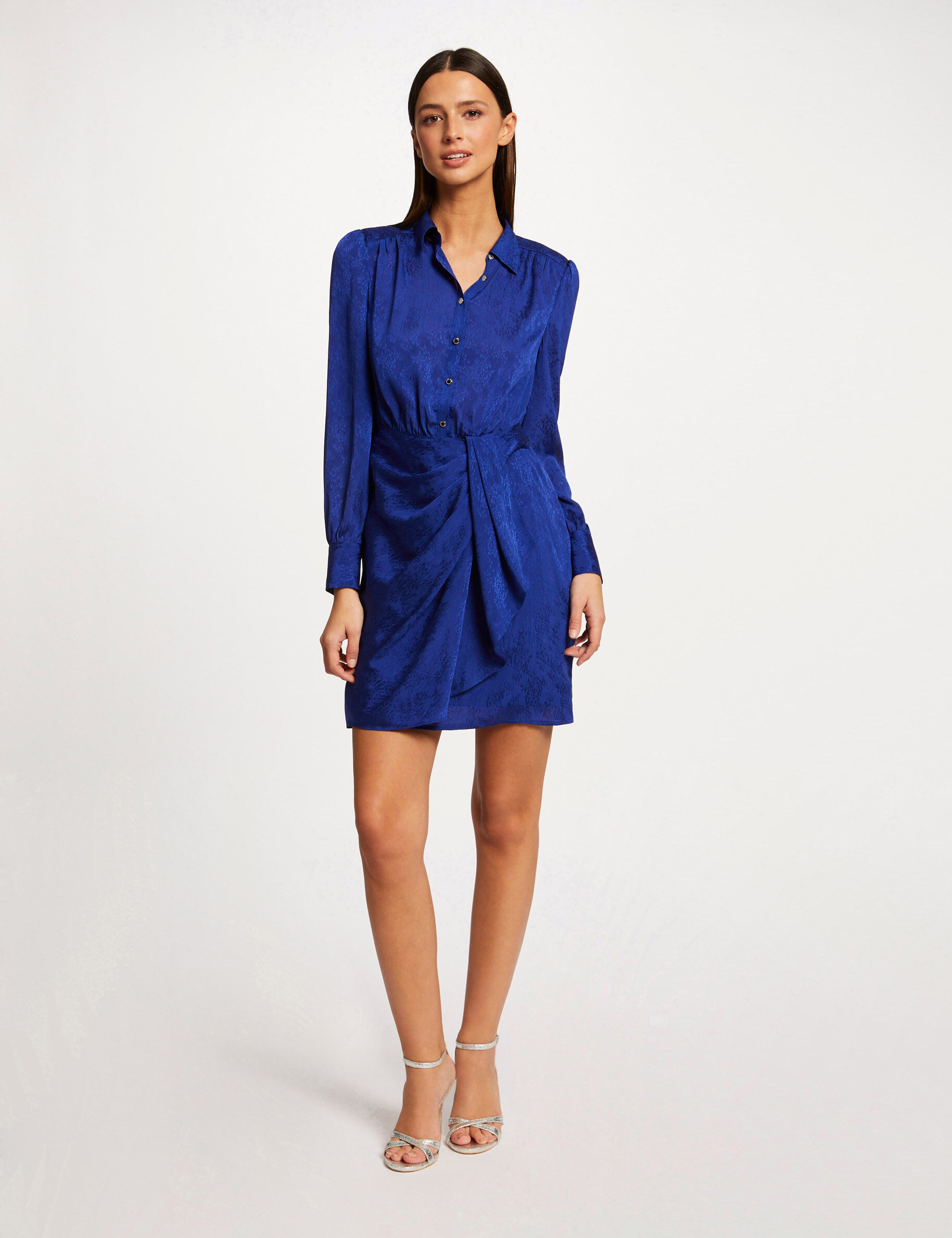Robe droite drapée satinée imprimée bleu electrique femme - bleu_electrique