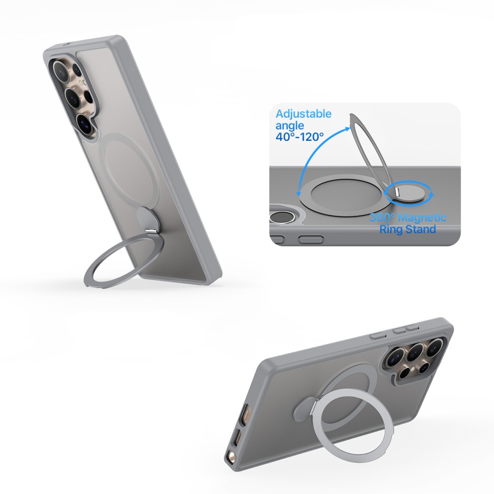 Samsung Galaxy S25 Ultra Hybrid Hardcase Hülle   TPU Bumper   Kickstand Aufsteller MagSafe-Modul - Grau