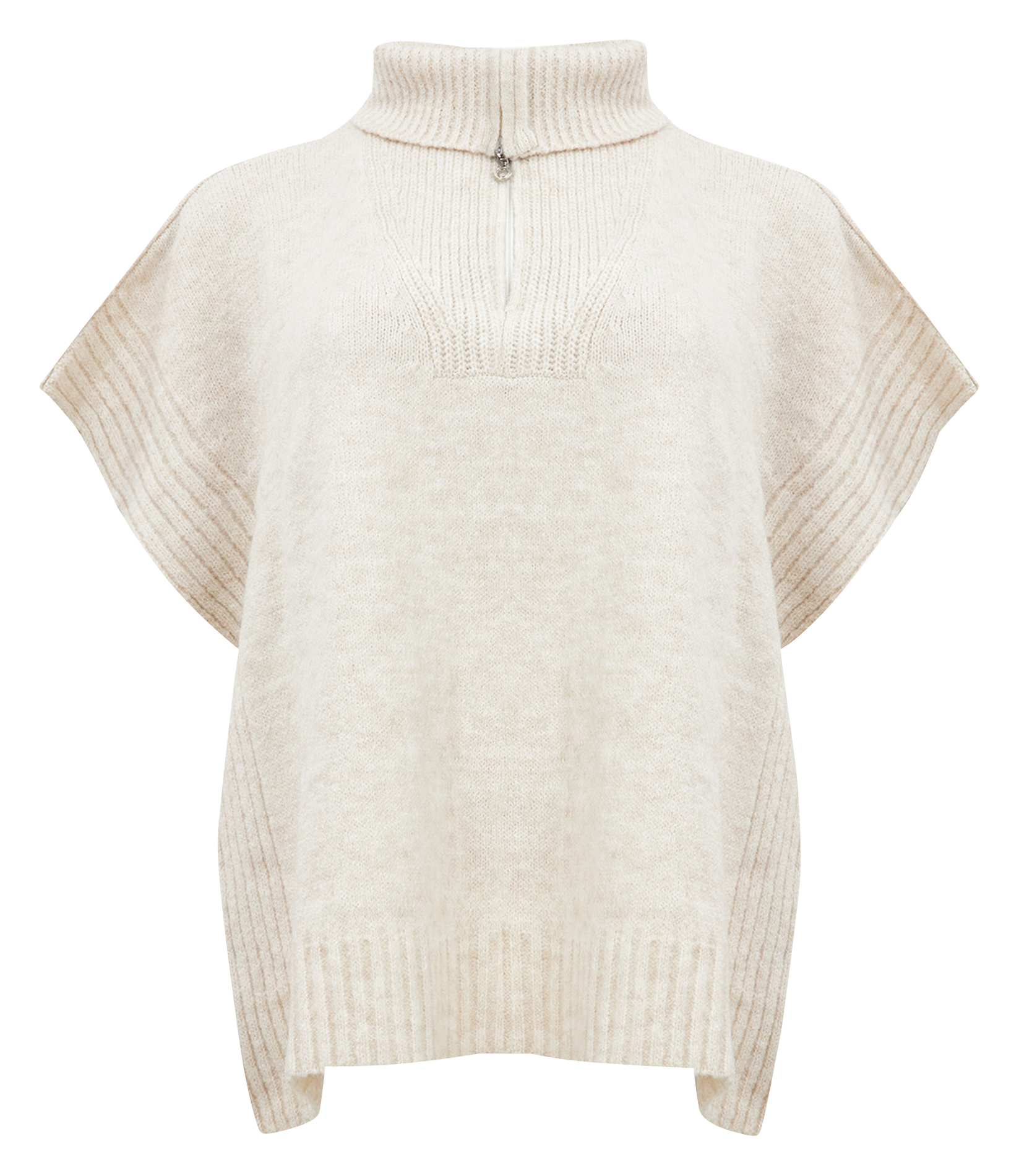 Poncho court col zippé| Beige