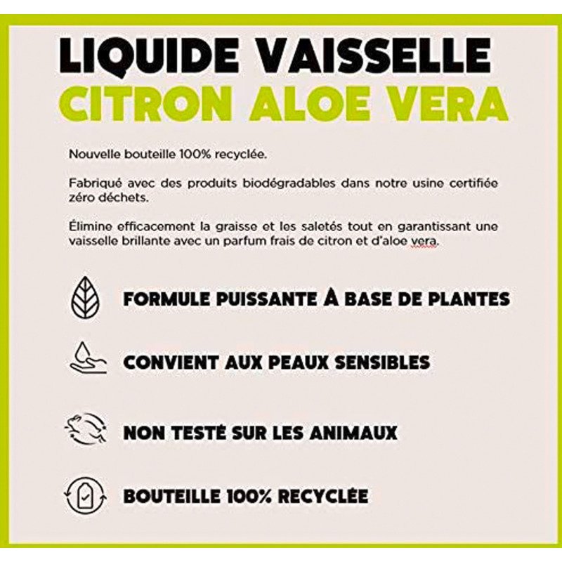 Liquide vaisselle mains Ecover citron et aloë vera – Flacon de 950 ml