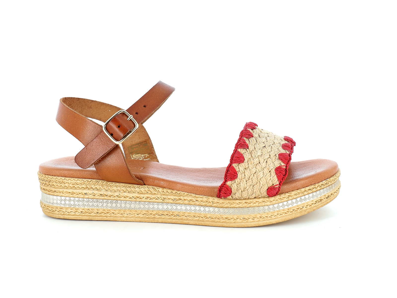 Chaussures du chateau-14386 Matières combinées Rouge Beige