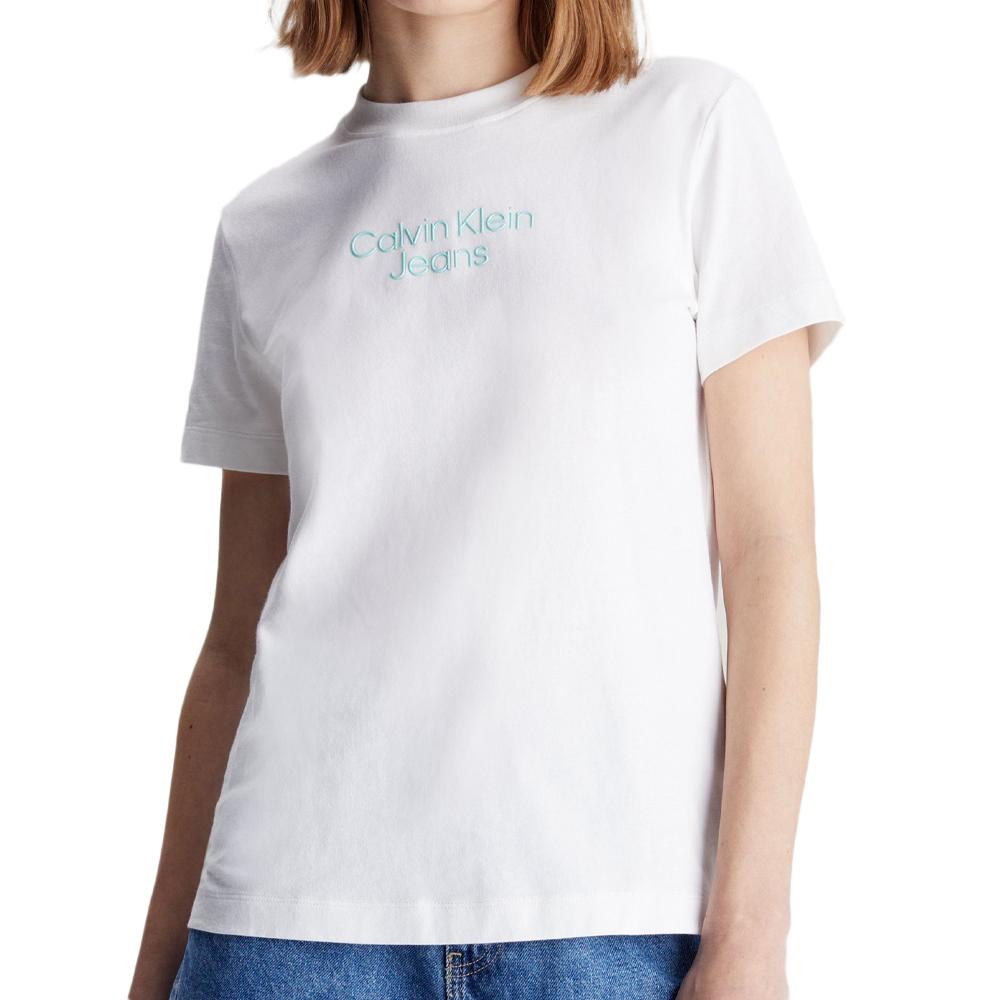 Calvin Klein Jeans T-shirt Blanc Femme Calvin Klein Jeans Stacked Institutiona