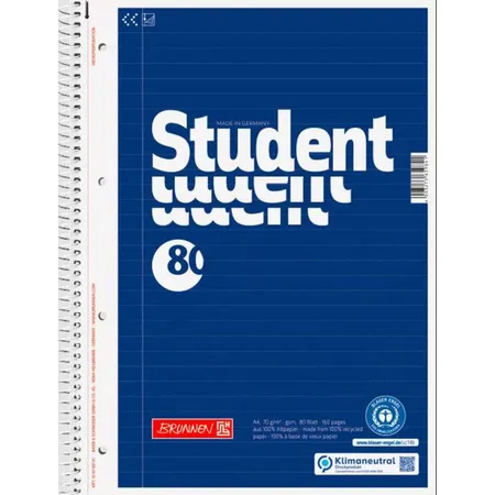 BRUNNEN Collegeblock A4 liniert, 80Bl recycelt, Blauer Engel