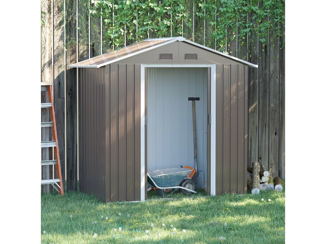 Abri de jardin - remise pour outils - cabanon porte verrouillable - dim. 194L x 110l x 184H cm - tôle d'acier gris