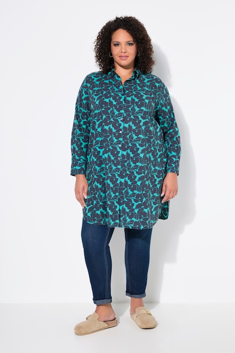 Longbluse, Paisley, A-Linie, Hemdkragen, Langarm