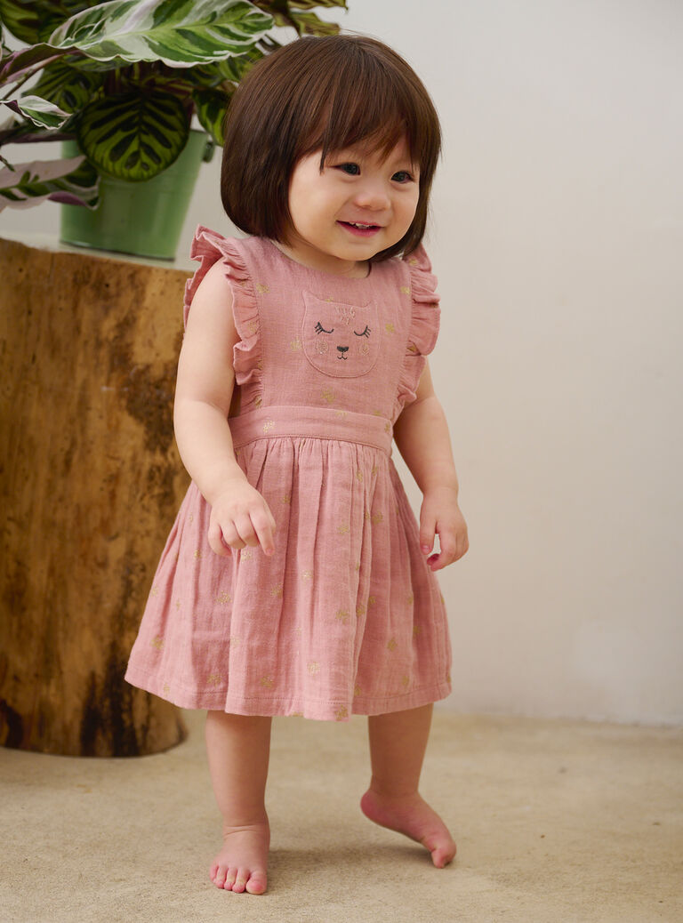 Robe rose à imprimé palmier bébé fille