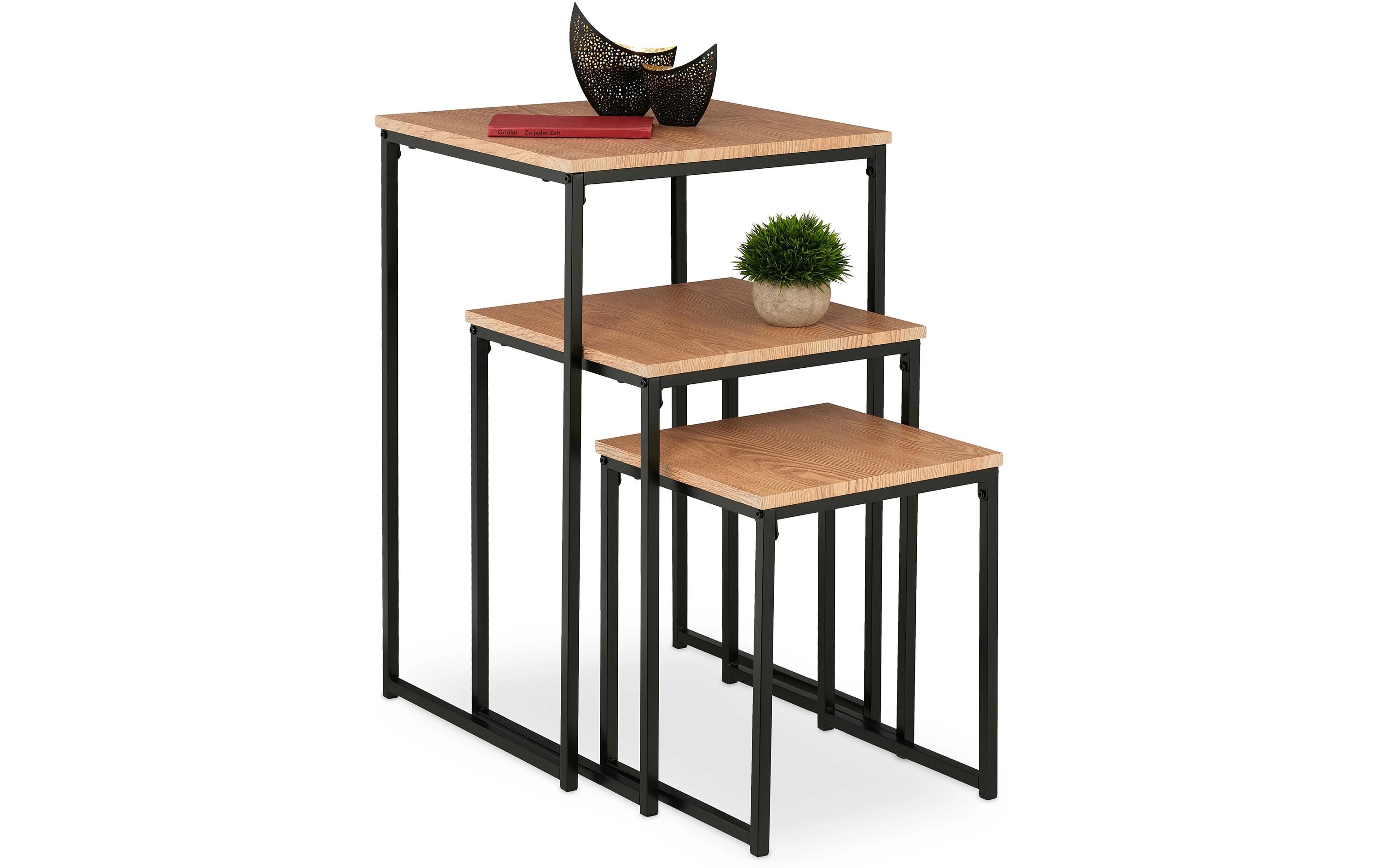 Beistelltisch 3er Set Hellbraun/SchwarzAblagetischset