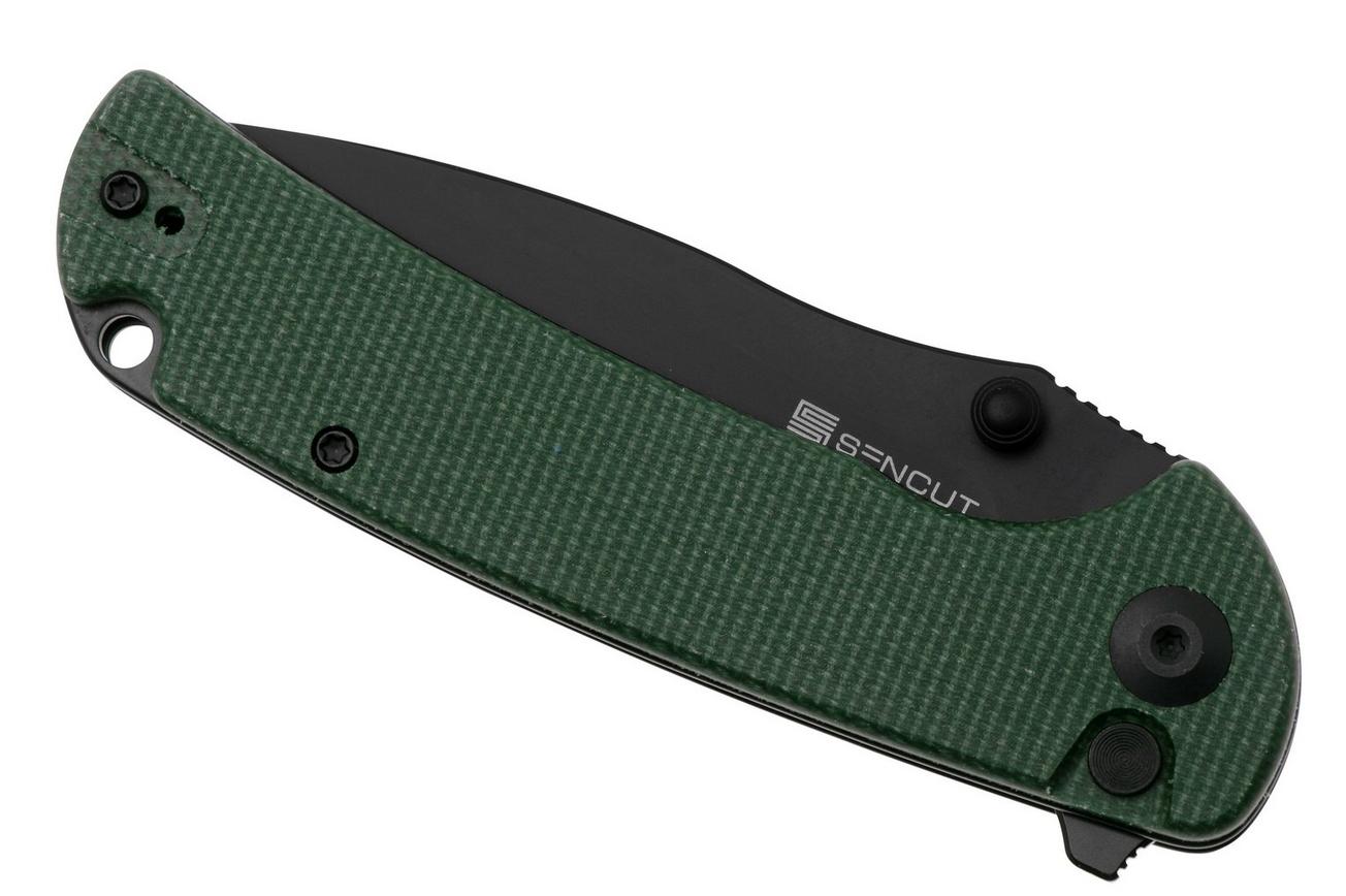 SENCUT Pulsewave S23032-3 Blackwashed, Green Canvas Micarta, zakmes