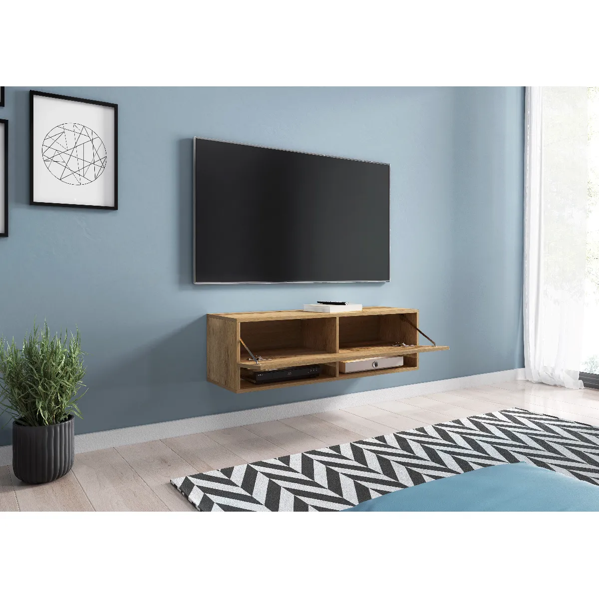 Other Brands Meuble TV suspendu Lowboard - Effet chêne Wotan