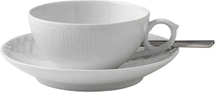 Royal Copenhagen Hvid Halvblonde 20 cl. kop med underkop Hvid