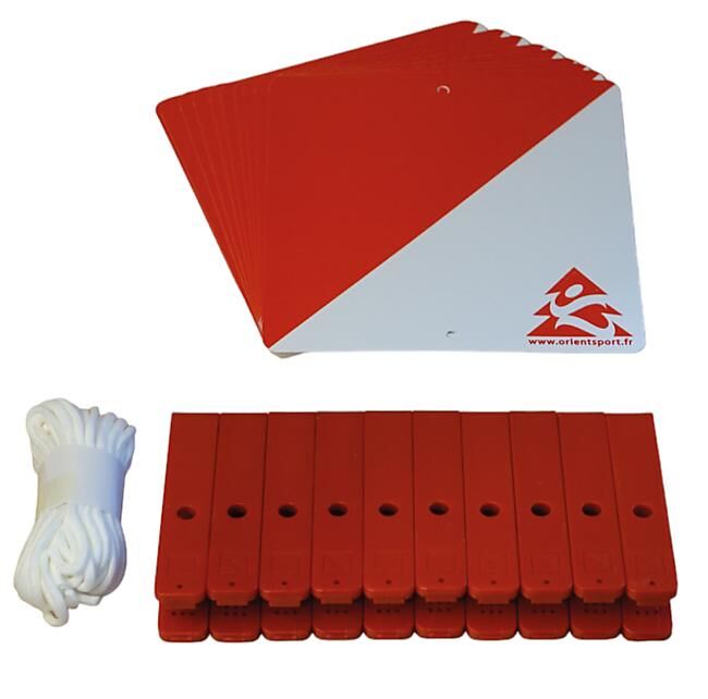 ORIENTSPORT - LOT DE 10 BALISES+PINCES COULEURS : ROUGE