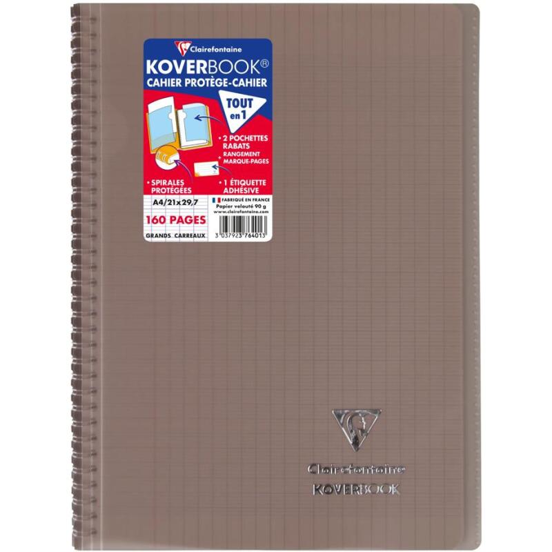 Cahier reliure intégrale enveloppante Koverbook A4 160 pages grands carreaux couverture polypropylène transparent - Assortis