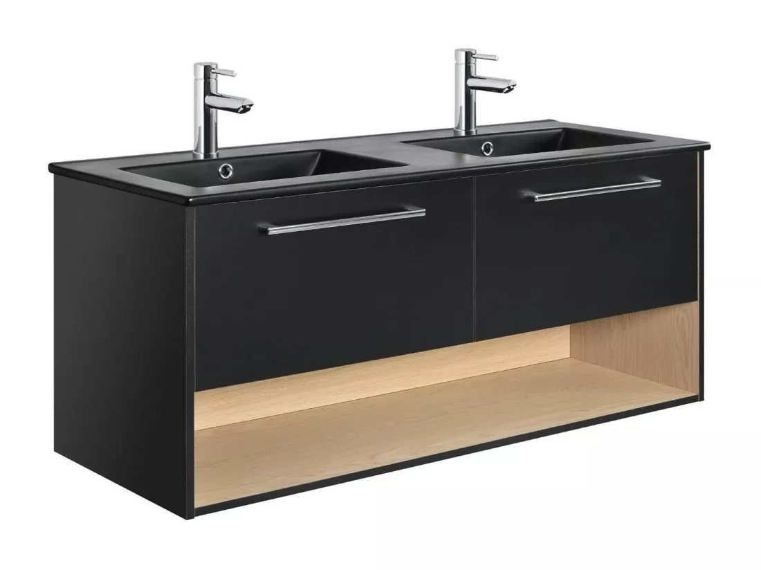 Meuble double vasque noir 120cm + vasque