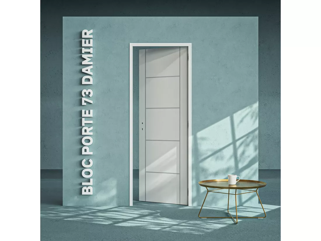 Bloc-Porte Blanc Laqué Damier H. 204 x l. 73 cm - Poussant Gauche