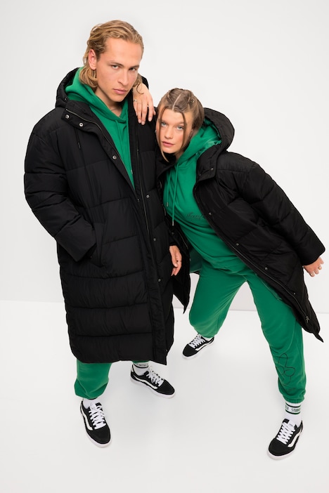 Steppmantel, oversized, Kapuze, Langarm, Color-Futter, Unisex