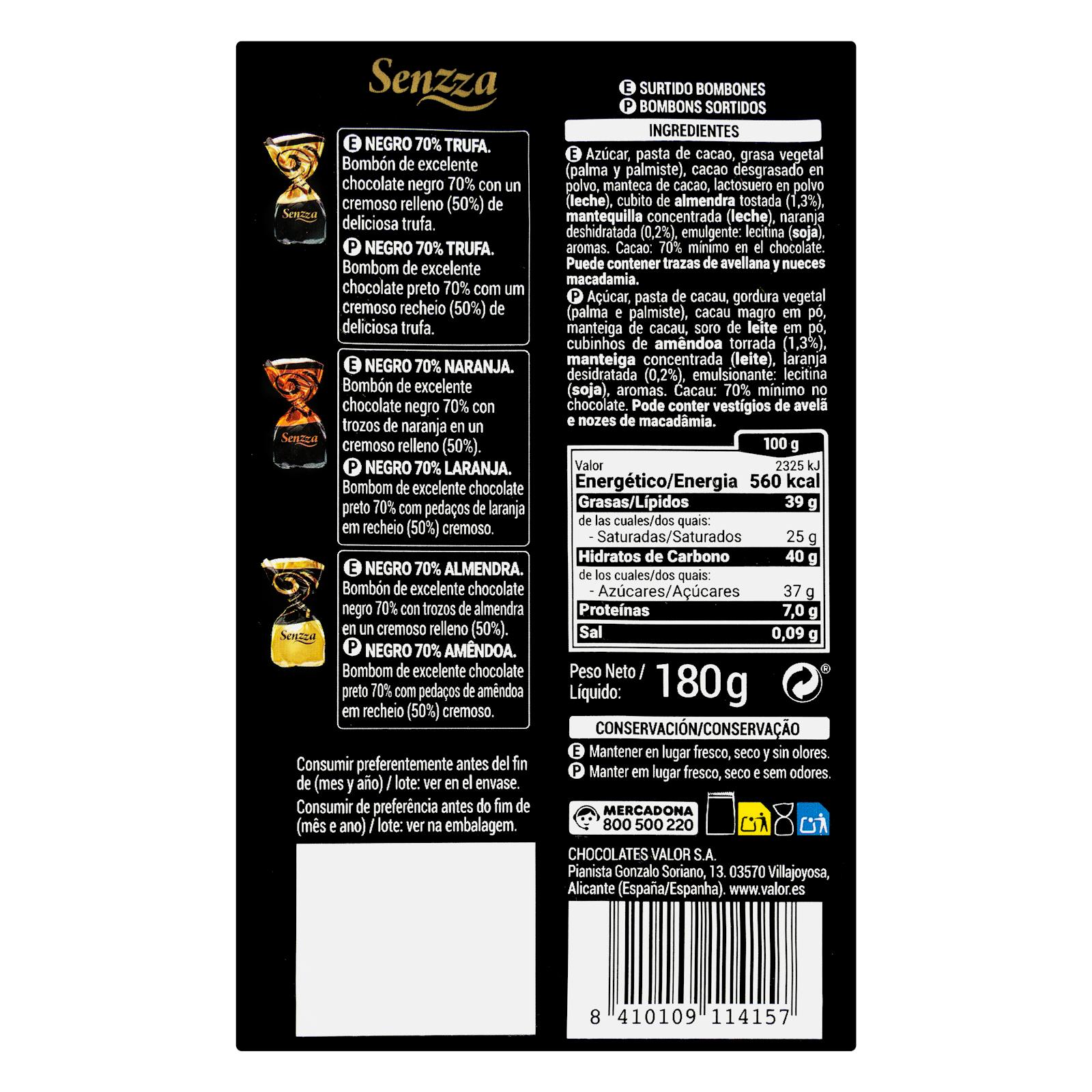 Assortiment de chocolats noirs Senzza 70%