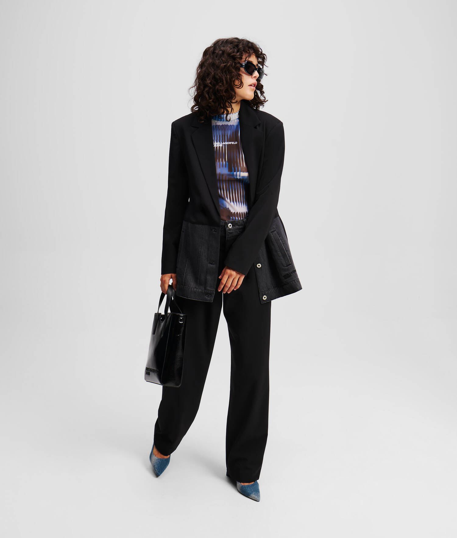 BLAZER EN MATIÈRES MÉLANGÉES - Noir