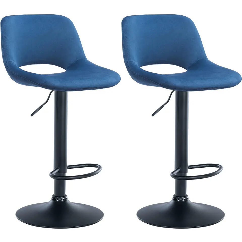 CLP Set van 2 Barkruk Camden mat zwart Frame - Fluweel - blauw