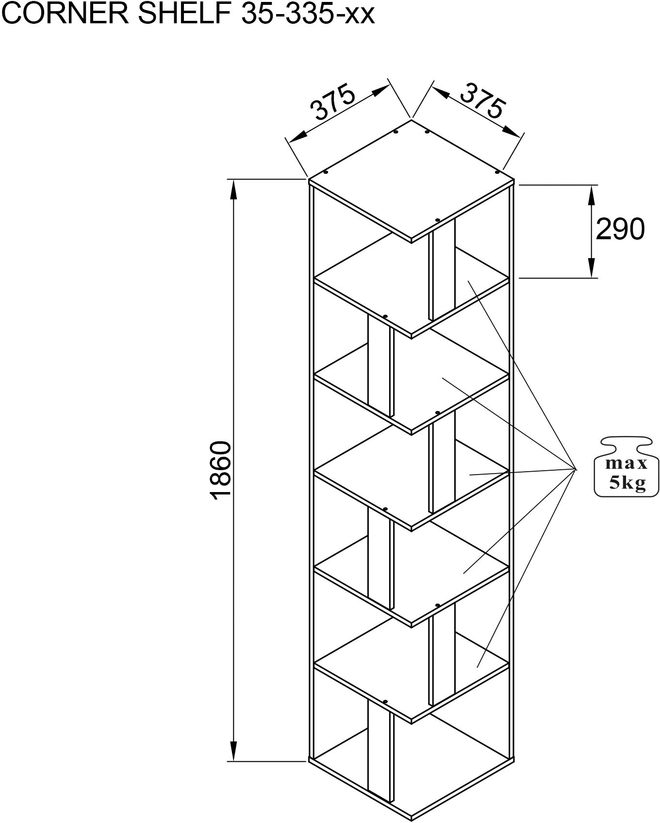 BEGA OFFICE Eckregal »Corner Shelf« mit 6 offenen Fächer, 37,5x37,5x186 cm