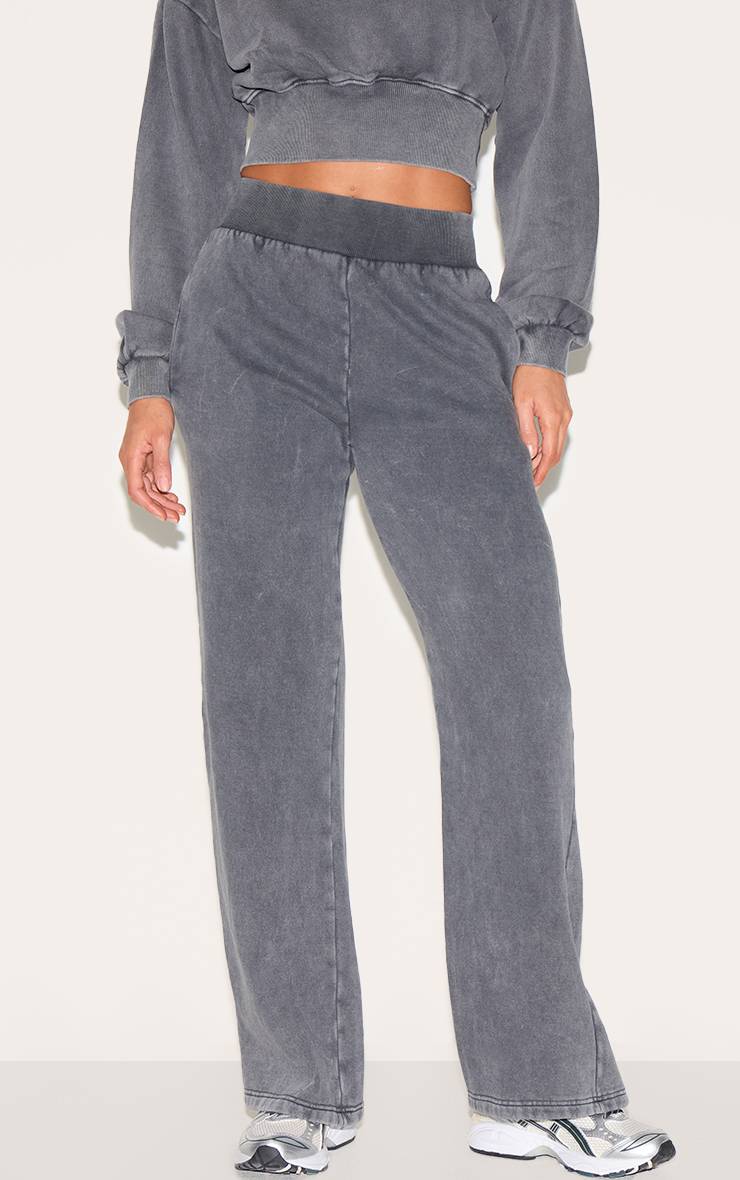 Washed Charcoal Jogger Tall Taille Haute Jambe Large