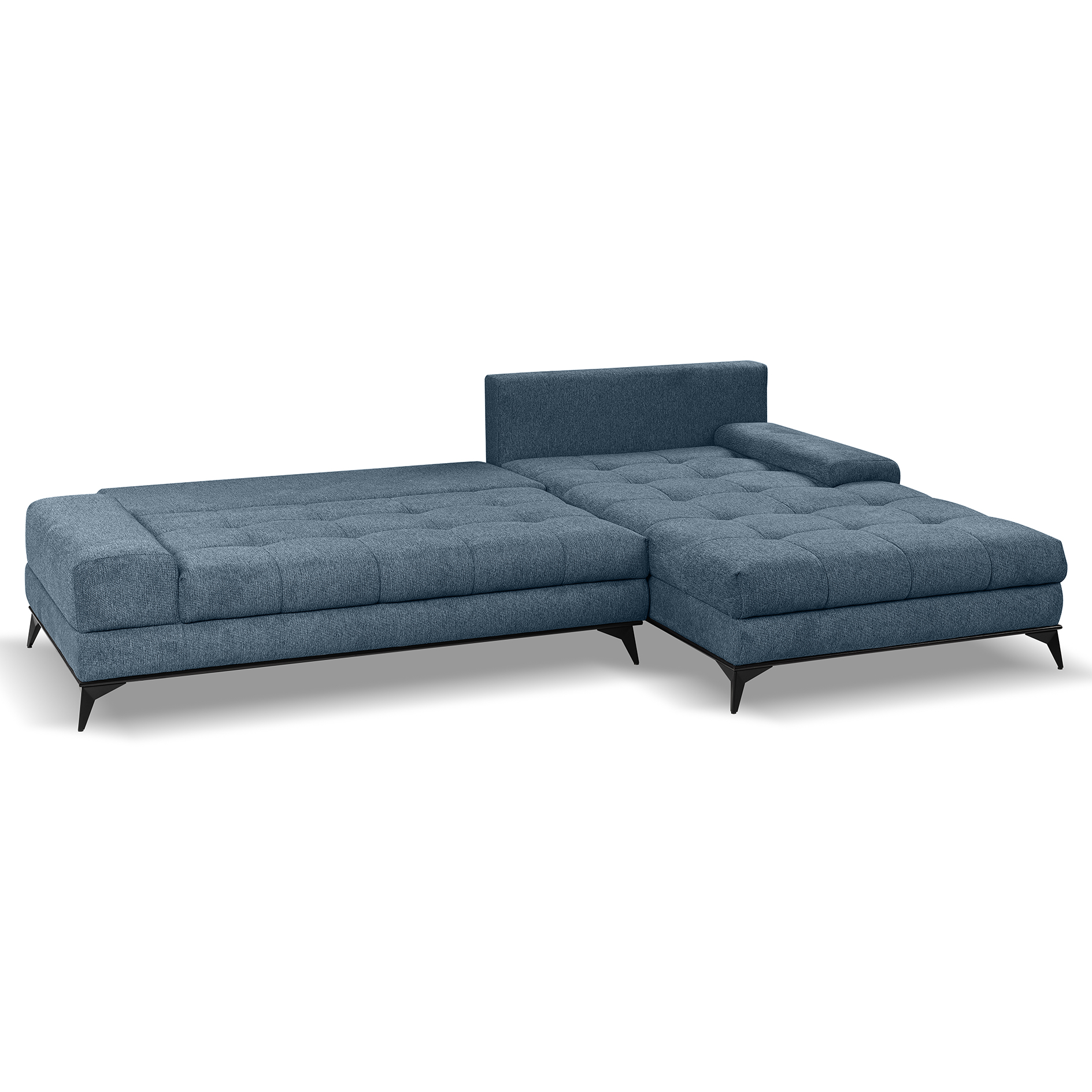 Ecksofa - blau - Liegefunktion und Staukasten - Longchair rechts