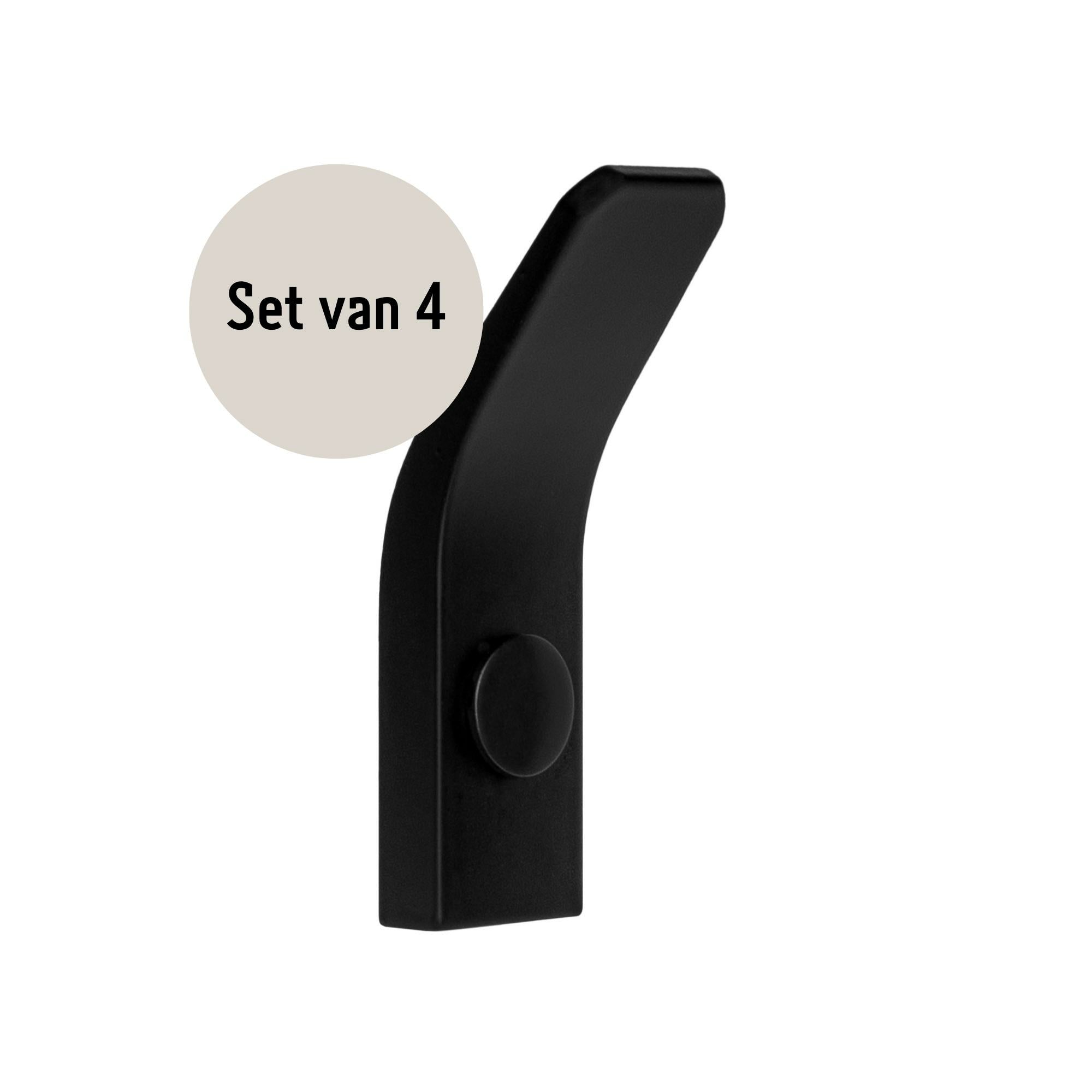 QUVIO Haakje metaal wand - Zwart - Set van 4