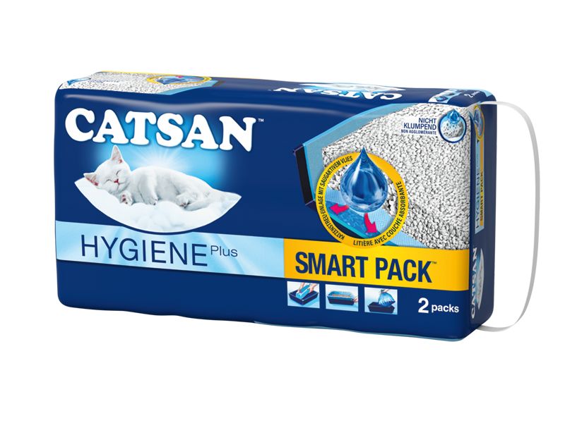 Catsan Katzenstreu Hygiene Plus Smart Pack, 2 x 4l Nicht klumpendes Katzenstreu mit Einlege-Vlies