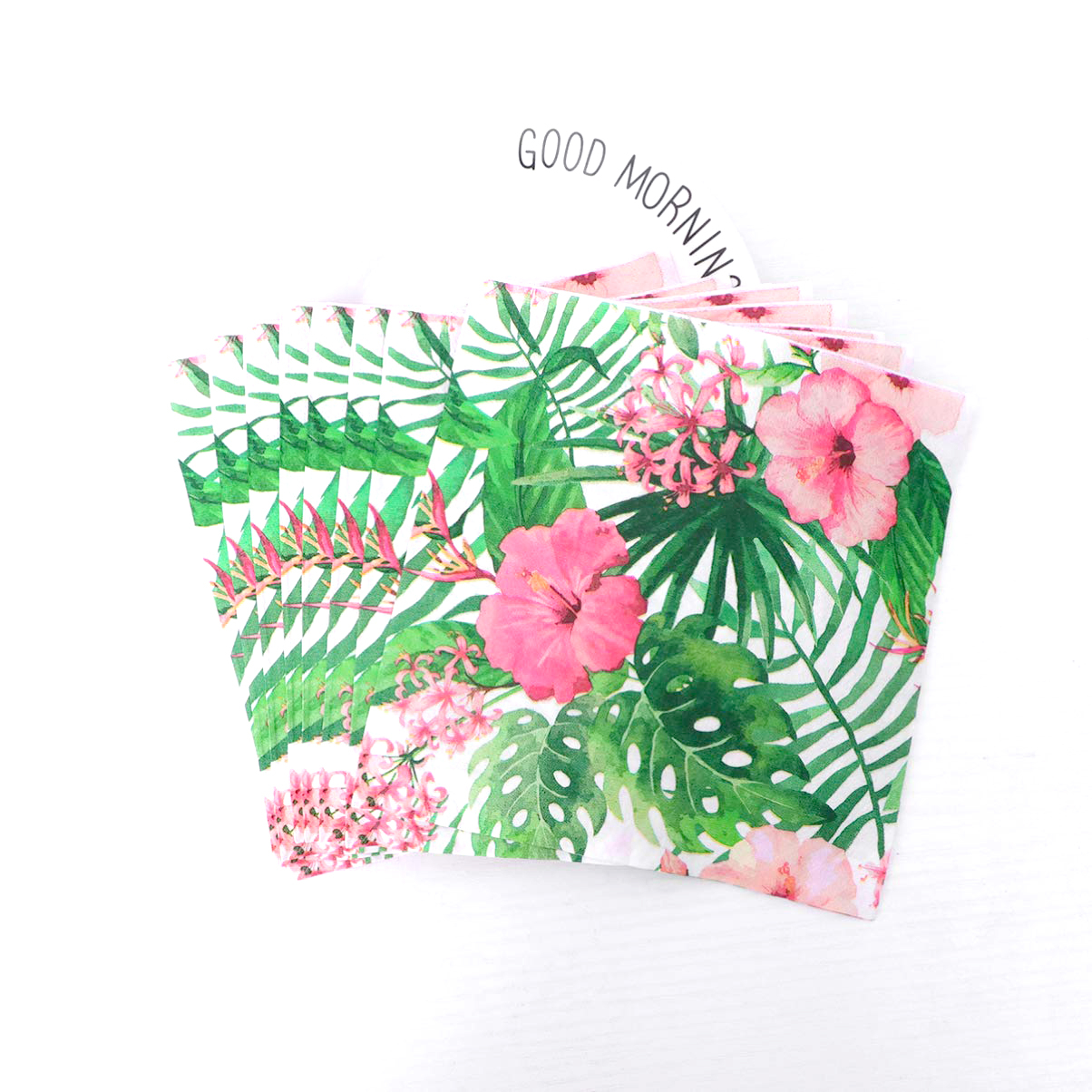 (20er Set) 33x33cm Einweg Servietten Sommer Party Tisch Dekoration - Palmenblätter / Hibiskus
