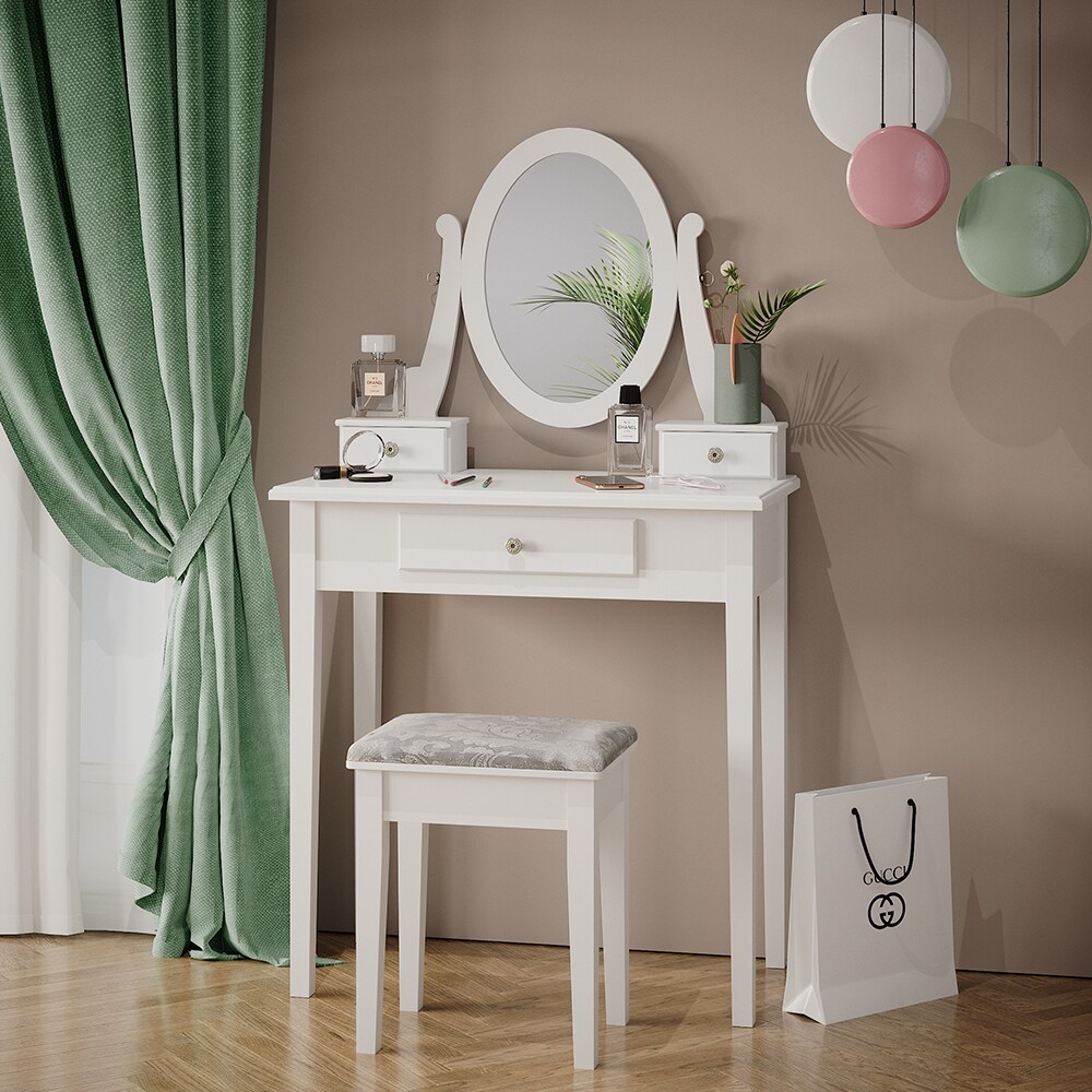 Vicco Schminktisch Frisiertisch Kosmetiktisch Annie Weiß Schminkspiegel Hocker 75x134 cm Barock Schlafzimmerkommode Schminkkommode Schublade Ablage Aufbewahrung Frisierkommode Make-Up-Tisch