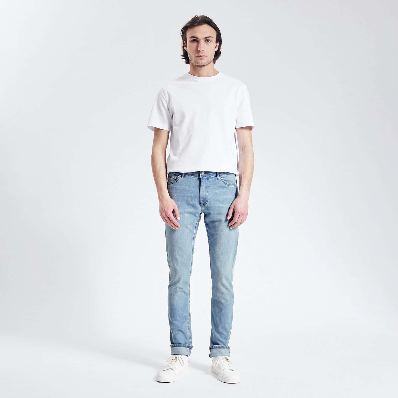 Jean slim en coton et polyester recyclés waterless Bleu moyen