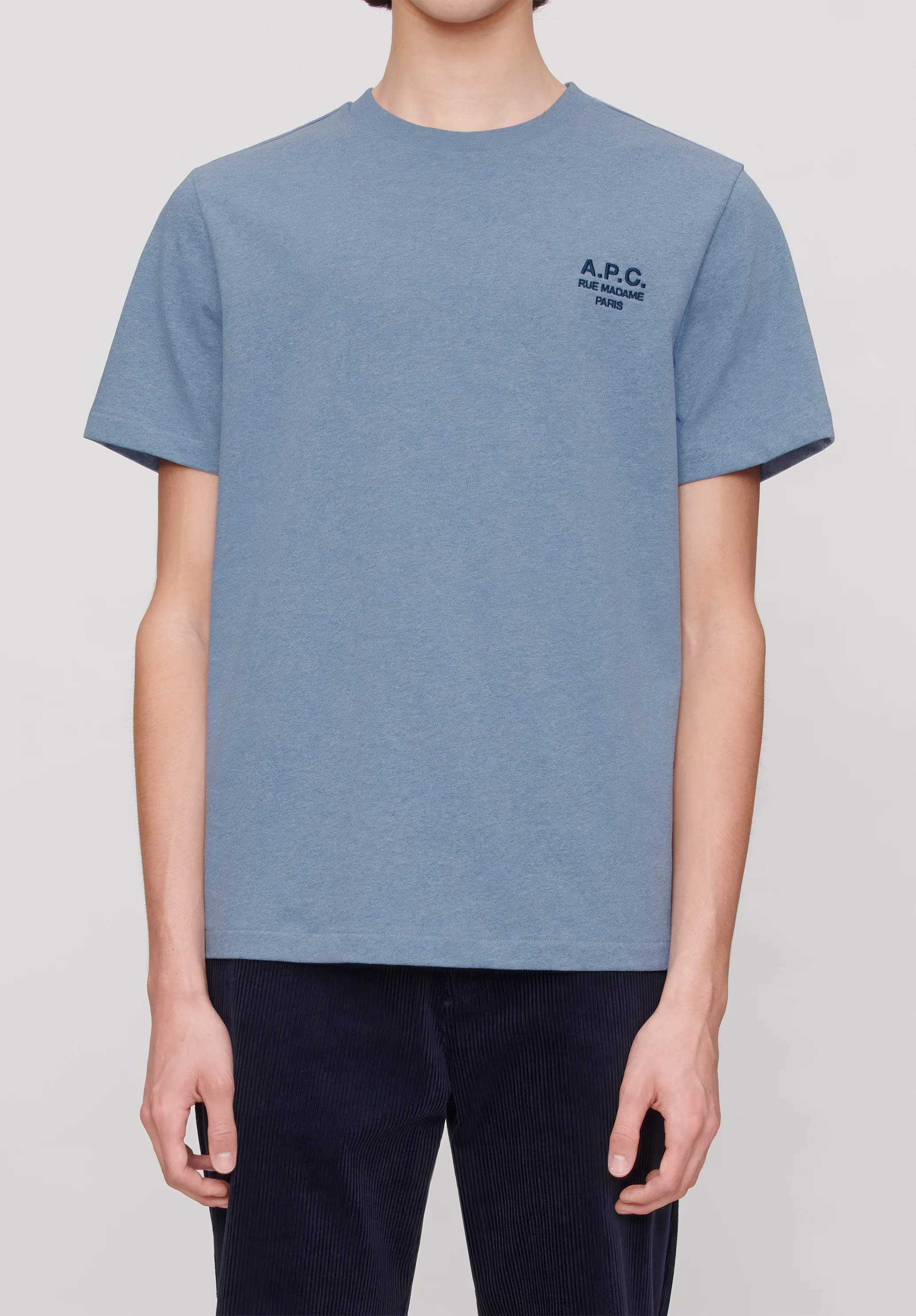 t-shirt standard rue madame GOTS - Bleu gris chine/bleu