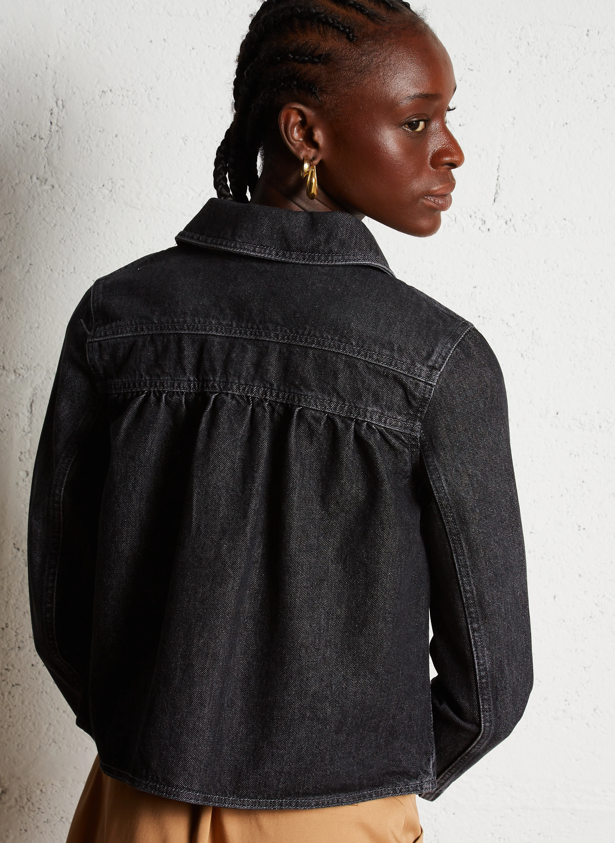MINY - Veste col claudine droite en coton | Noir
