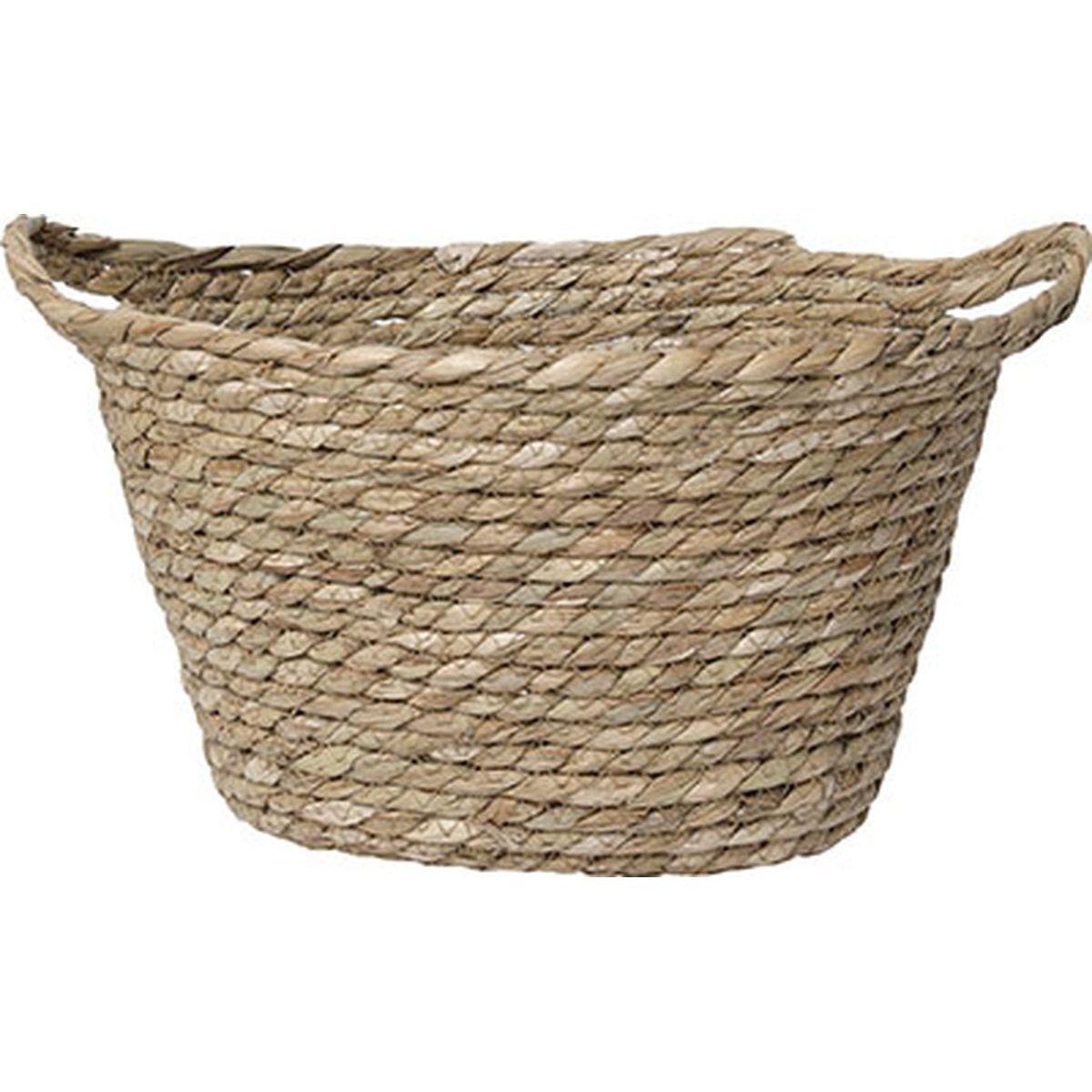 PANIERE OVALE MOYEN MODELE DECO POMPONS 30X22CM NATUREL