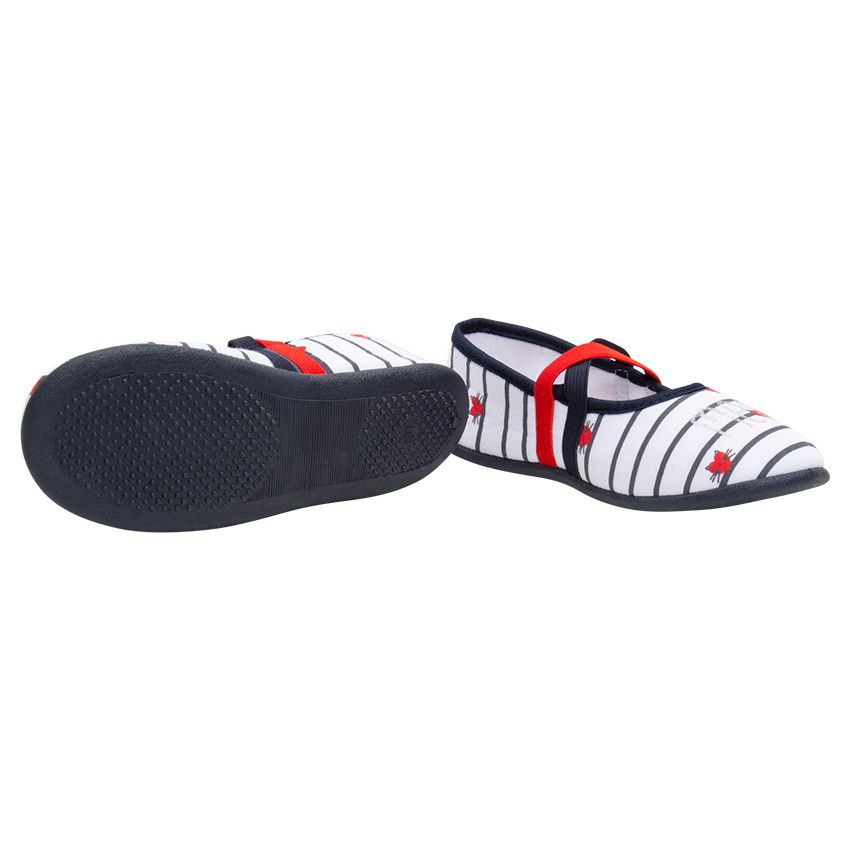 Chaussons bas en jersey avec rayures et coeurs contrastés - Blanc
