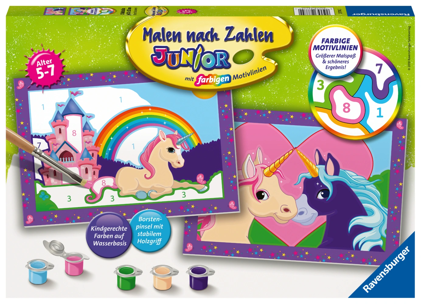 Mal-Set MALEN NACH ZAHLEN JUNIOR – BUNTE EINHORNWELT 9-teilig