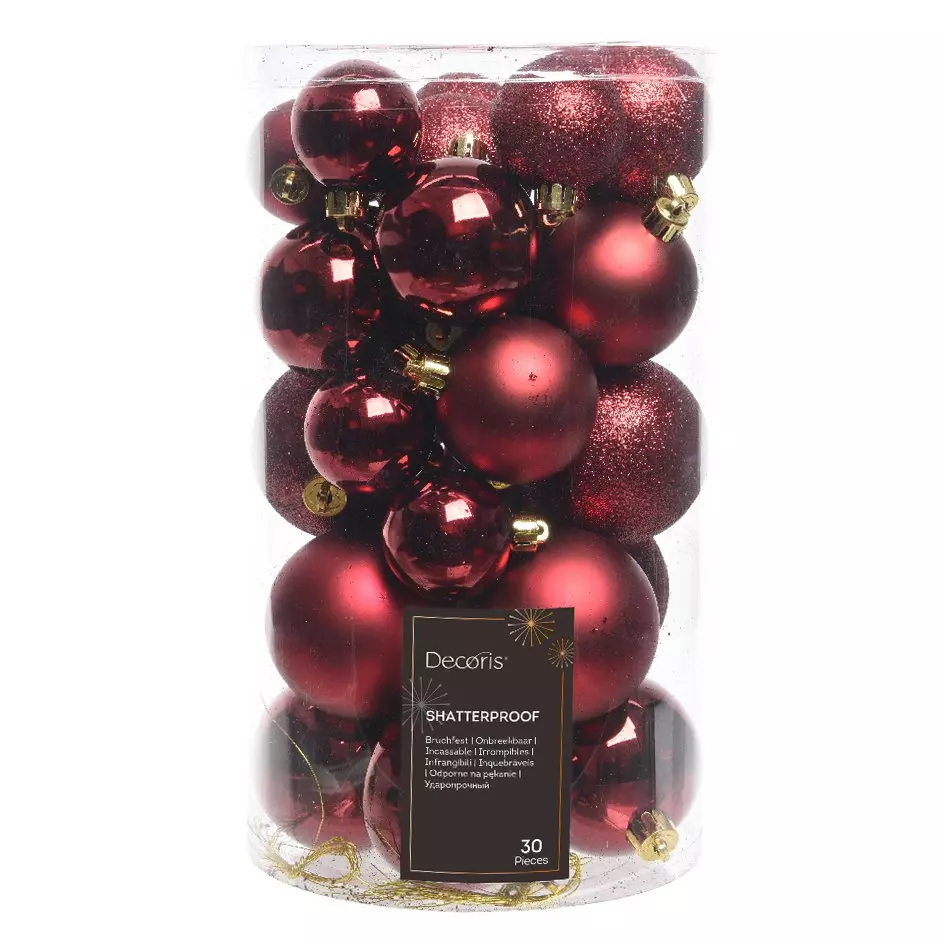 Lot de 30 boules de Noël Alpine assorties Bordeaux