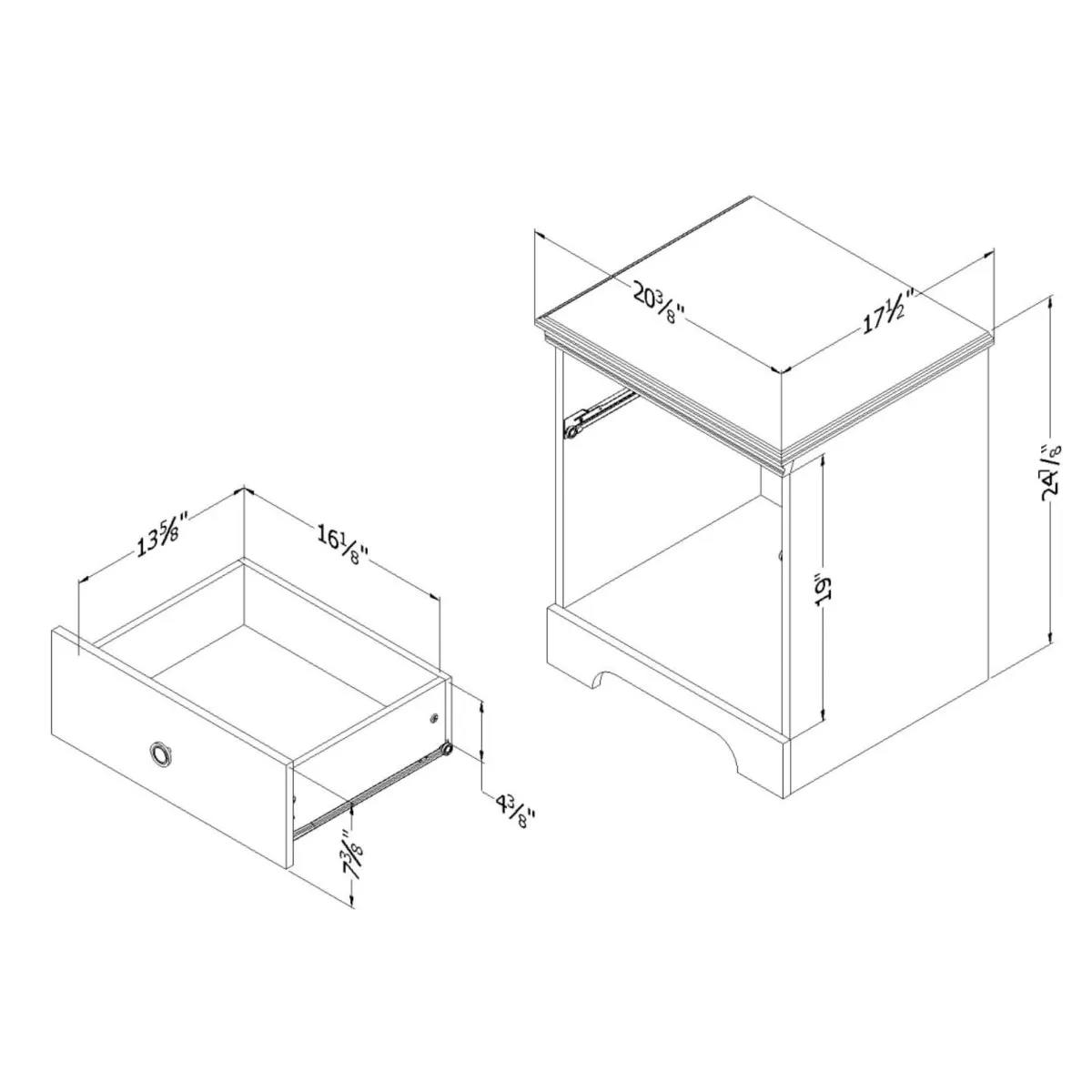South Shore Table de Nuit 1 Tiroir Crystal - Blanc Solide