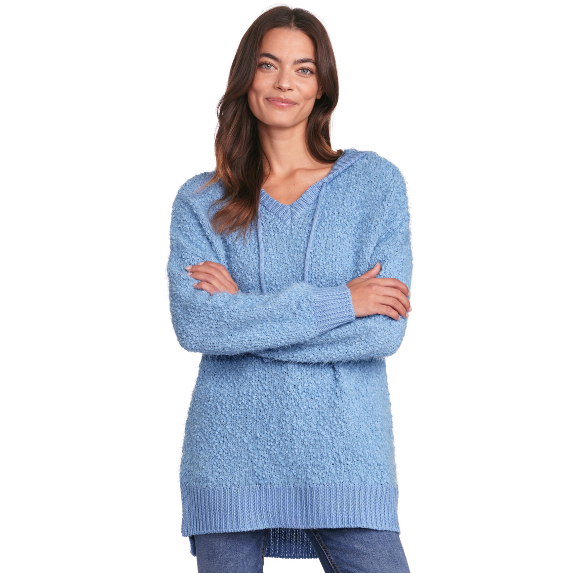 Gina Damen Strickpullover mit Noppengarn hellblau