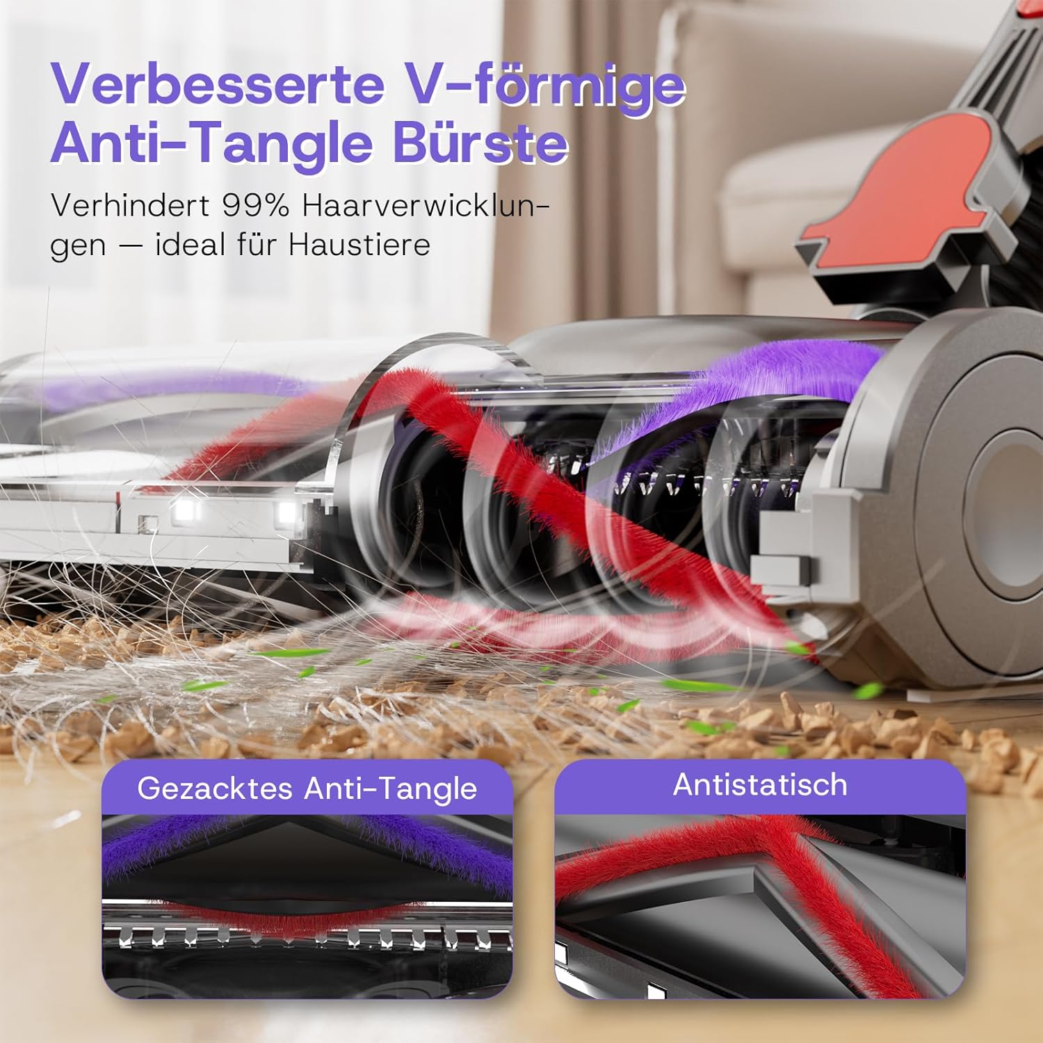V16 Akku Staubsauger 600W/55Kpa/80Mins, Staubsauger Kabellos mit LED Touchscreen, Automatikmodus, Anti-Tangle Bodenbürste, Akkustaubsauger für Teppich Tierhaare Hartböden