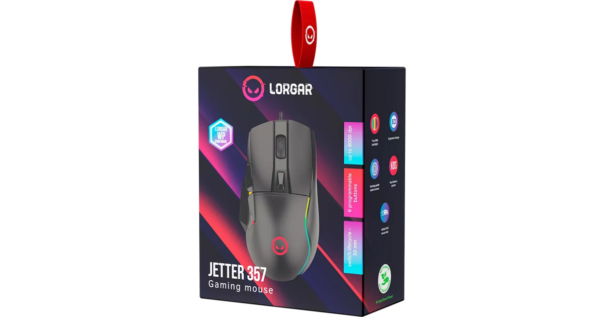 LORGARJetter 357 gaming muis  (Zwart, 200 - 8000 dpi, RGB)