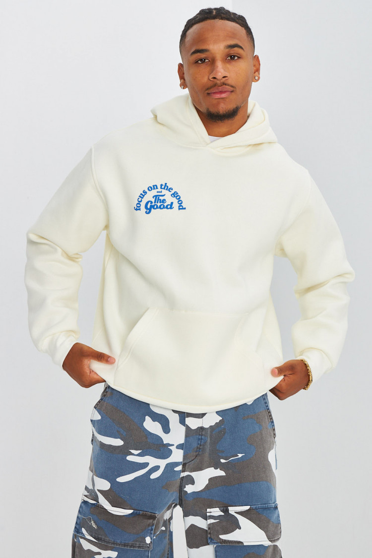 Sweat écru à capuche 