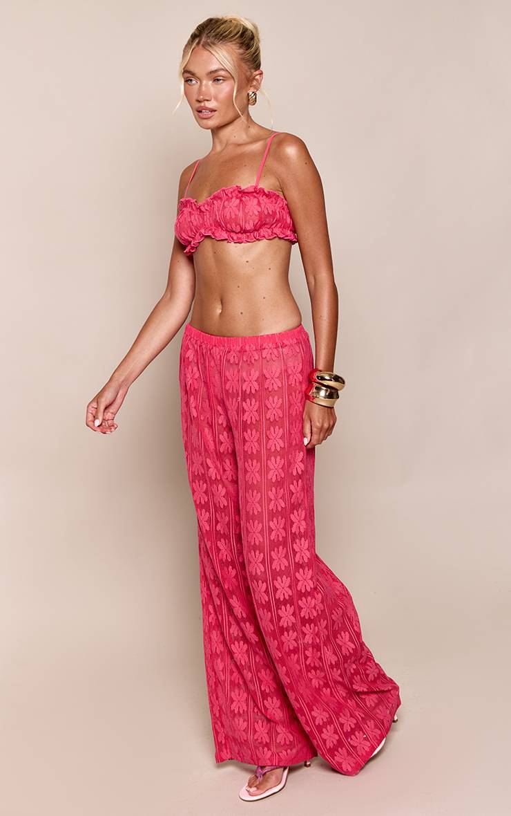 Fuchsia Ensemble Coordonné Pantalon Large À Motif Floral Texturé