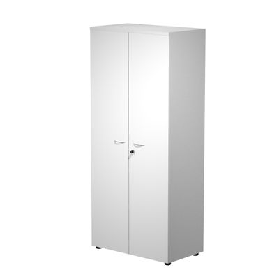Bibliothèque haute Trend - L80xP44xH180 cm - 2 portes en mélaminé avec serrure - blanc