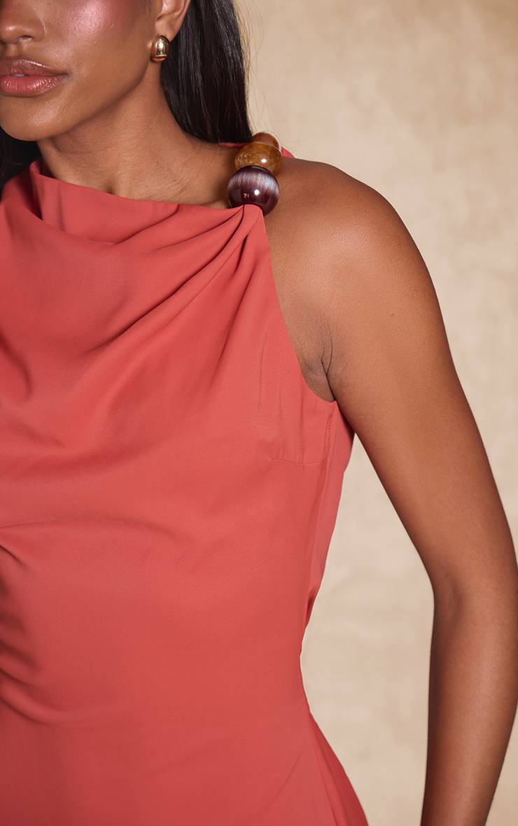 Orange Brûlé Robe Moulante Tissée Avec Détail De Perles