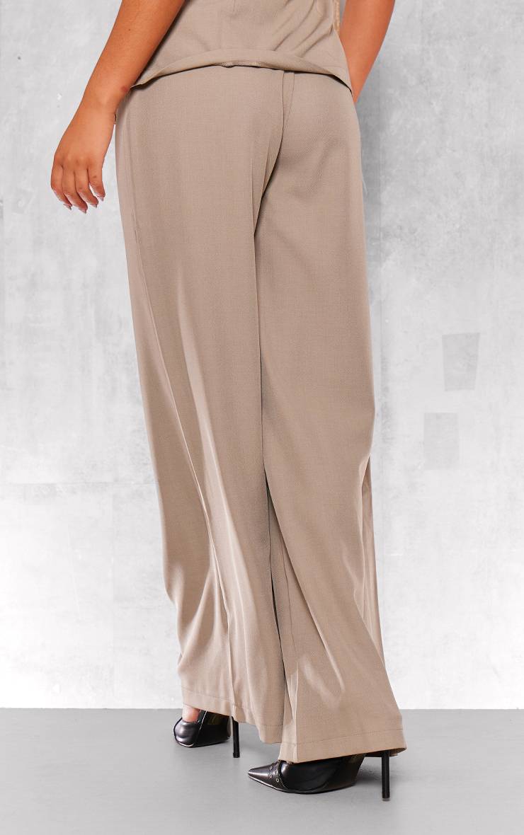 Taupe Pantalon Large Plissé Tailleur Tissé Ensemble Coordonné