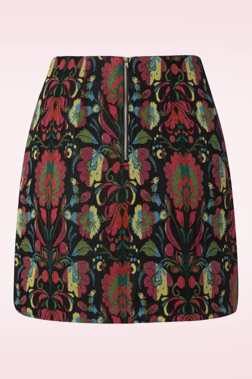Louche Aubin Folk jacquard minirok in zwart en multi