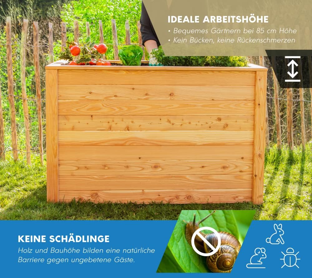 WESTMANN Hochbeet aus Lärchenholz | 130x65x84 cm Natur | Kräuterbeet für den Außenbereich | Holzhochbeet zum Bepflanzen von Gemüse & Kräutern