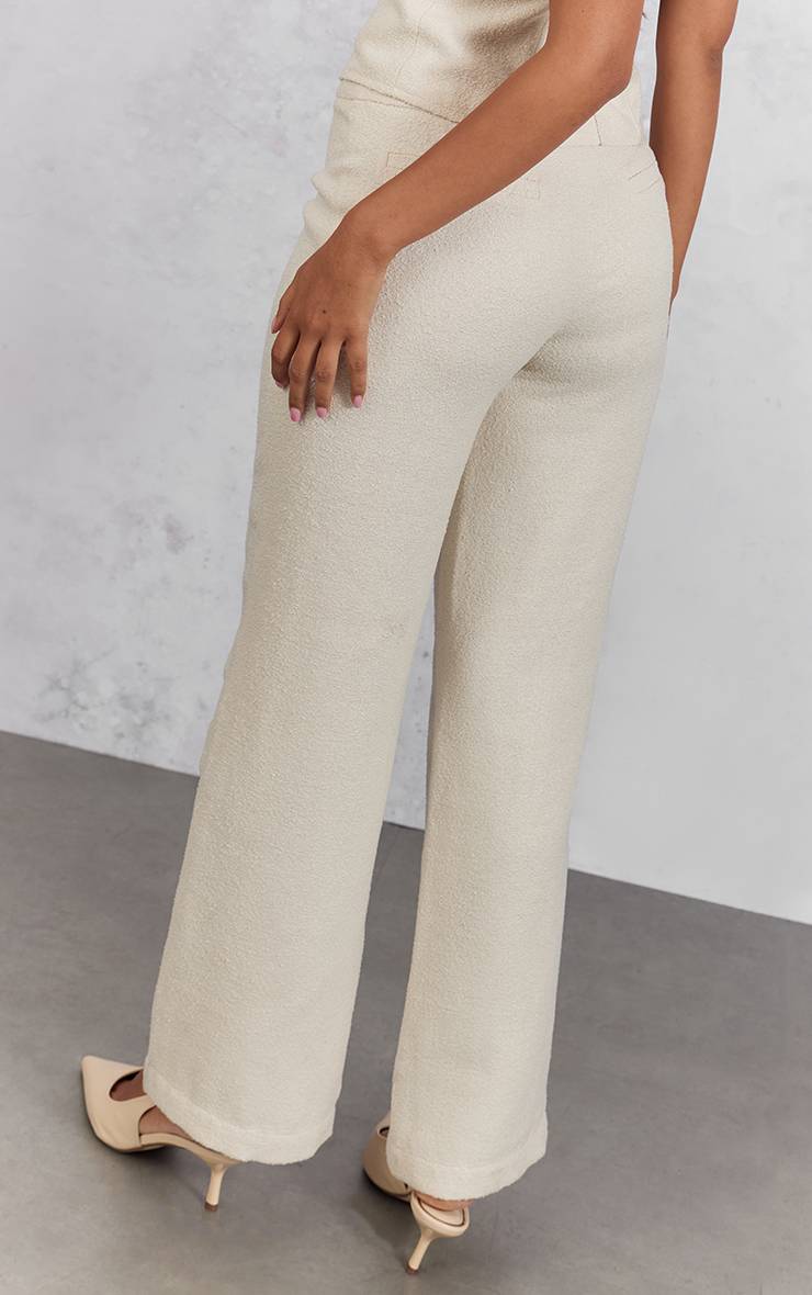 Blanc Pantalon Droit Taille Basse En Bouclé